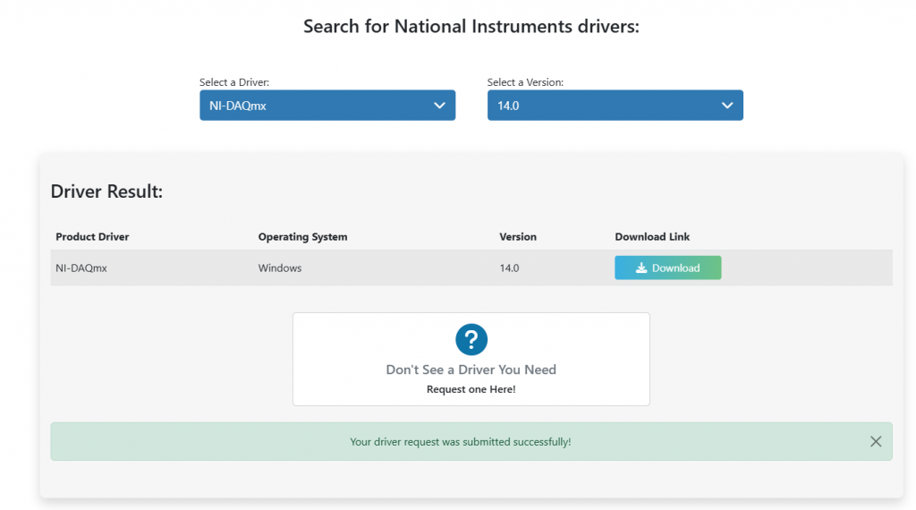 Screenshot of the Apex Waves NI Driver Download Page